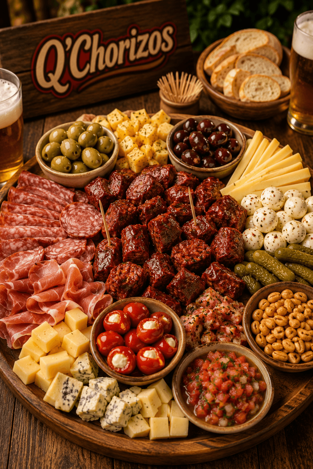 Picada familiar con chorizos y acompañamientos